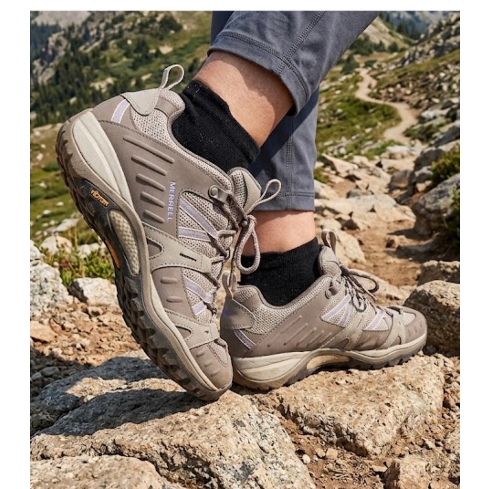 Merrell Womens Hiking Shoes Taupe Gray Vibram Sole Low Top Size 9.5 US